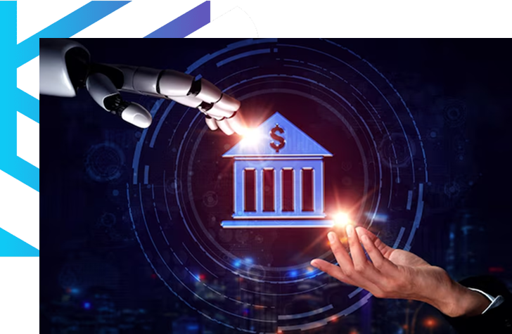 Robotic hand and human hand exchange bank symbol