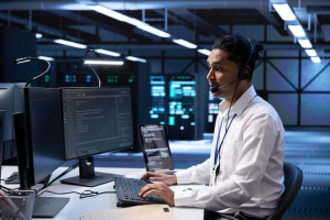 IT professional, headset, computers