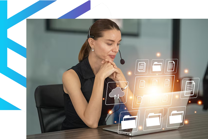 Woman with headset, laptop