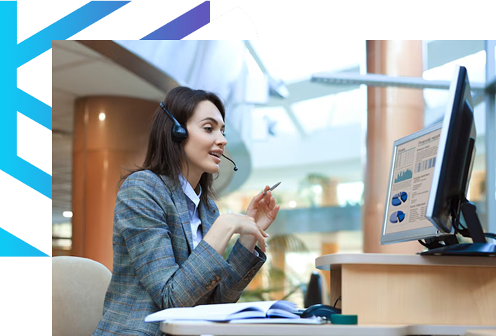Customer service agent with headset