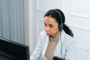 Woman with headset working