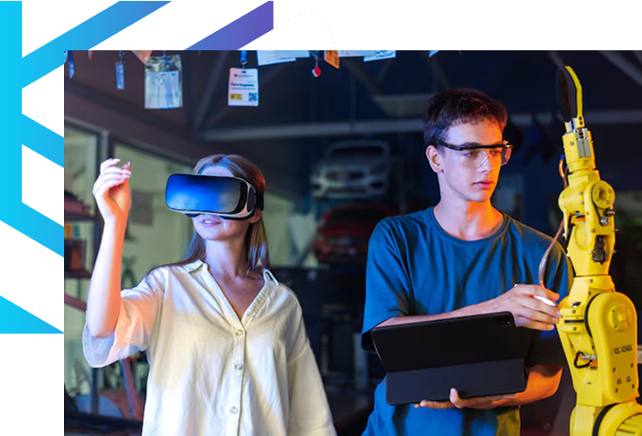 People using VR and robot