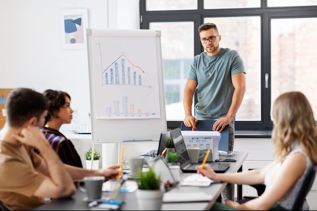 business team startuppers working office