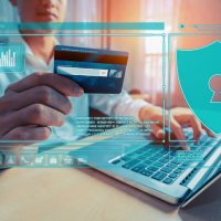 Person using credit card online securely