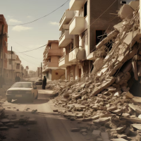 Destroyed urban street scene