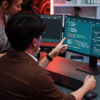 Developers programming screens