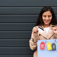 Smiling woman with shopping