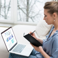 Woman analyzing data